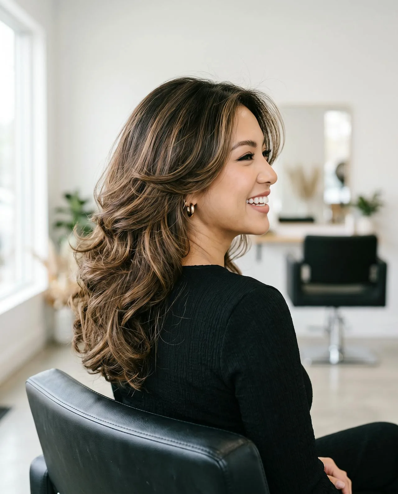 Thai woman with a voluminous Farrah Fawcett blowout, Salon Rawai