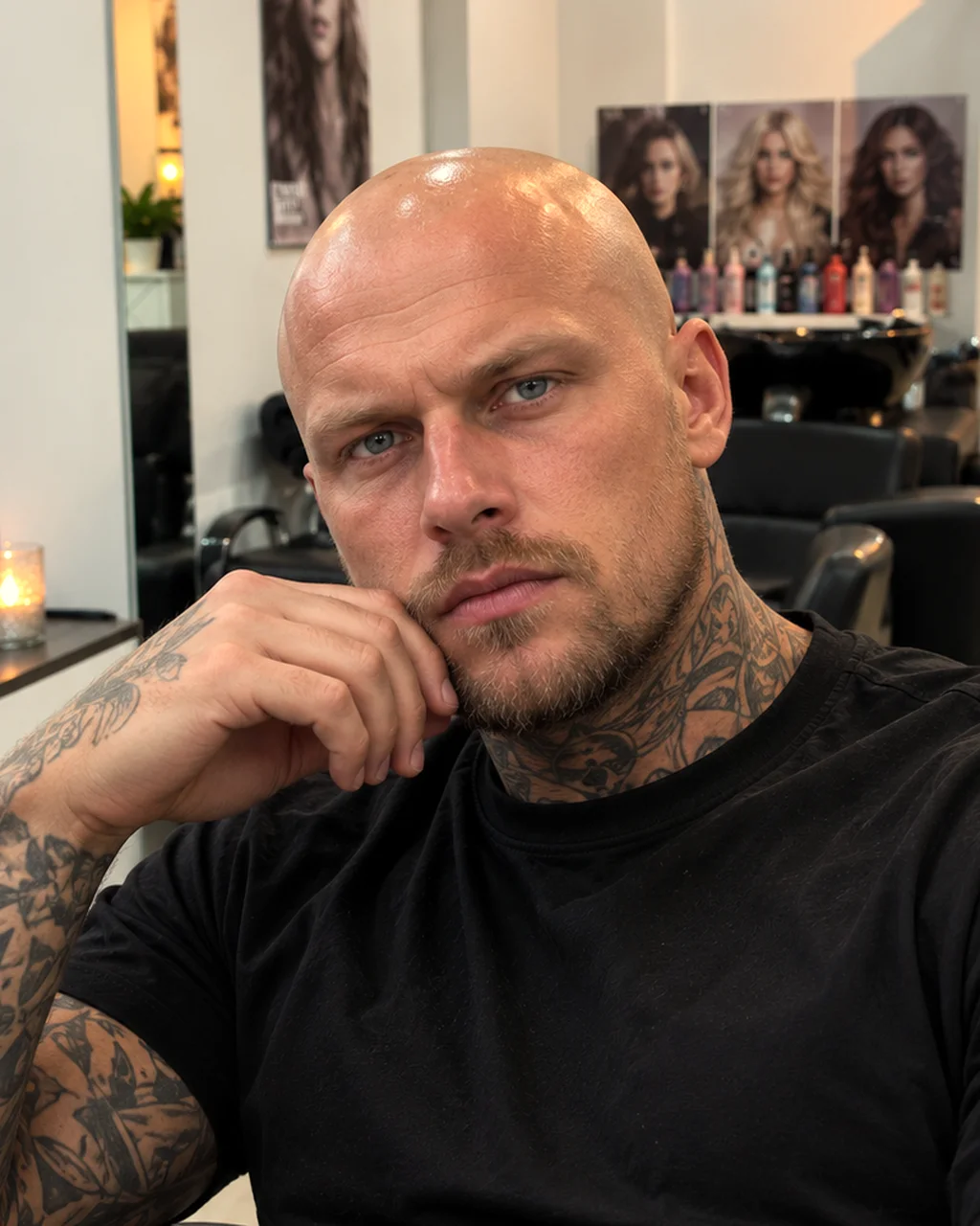 Man with a clean shaved head and trimmed beard, Salon Rawai