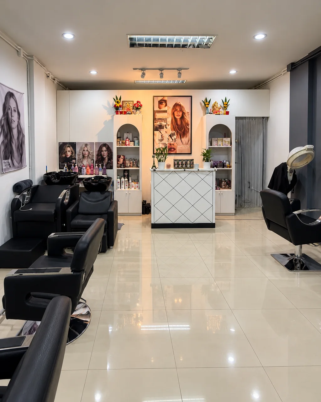 Salon Rawai interior with reception counter and product shelves